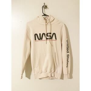 Neon Riot Hoodie Unisex Cream NASA Fall Winter Drawstring Size Small